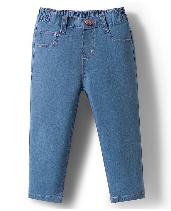 Babyhug Denim Full Length Washed Jeans With Stretch - Navy Blue