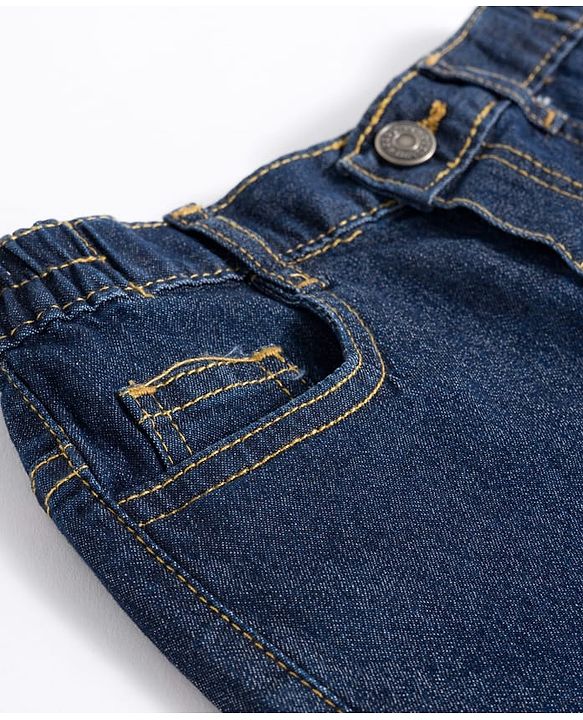 Babyhug Denim Jeans Full Length Washed Jeans With Stretch - Navy Blue