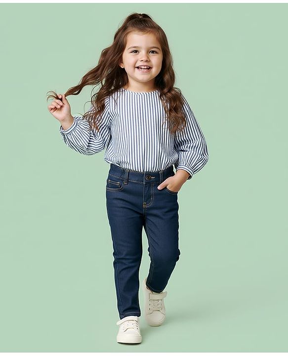 Babyhug Denim Jeans Full Length Washed Jeans With Stretch - Navy Blue