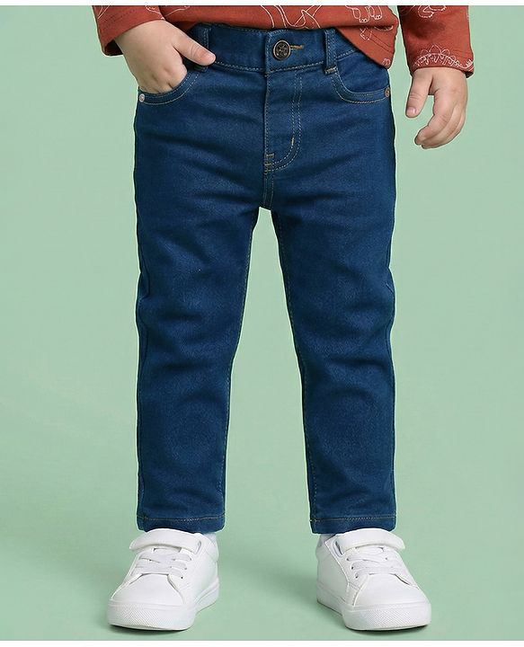 Babyhug Denim Full Length Wahsed Jeans With Stretch - Navy Blue