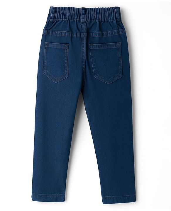 Babyhug Denim Full Length Wahsed Jeans With Stretch - Navy Blue