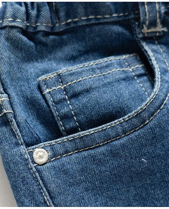 Babyhug Denim Full Length Wahsed Jeans With Stretch - Navy Blue
