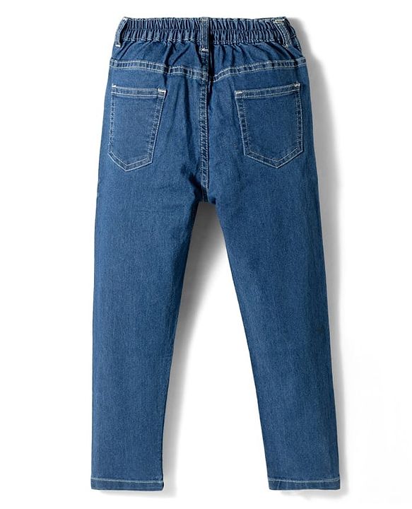 Babyhug Denim Full Length Wahsed Jeans With Stretch - Navy Blue
