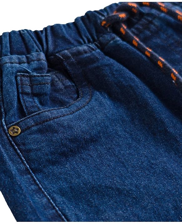 Babyhug Denim Full Length Washed Joggers with Stretch - Navy Blue