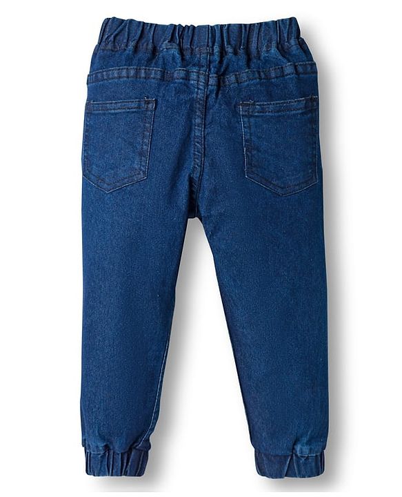 Babyhug Denim Full Length Washed Joggers with Stretch - Navy Blue