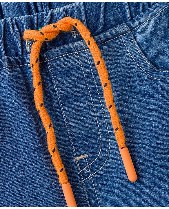 Babyhug Denim Full Length Washed Joggers with Stretch - Navy Blue