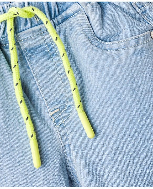 Babyhug Denim Full Length Washed Joggers with Stretch - Navy Blue
