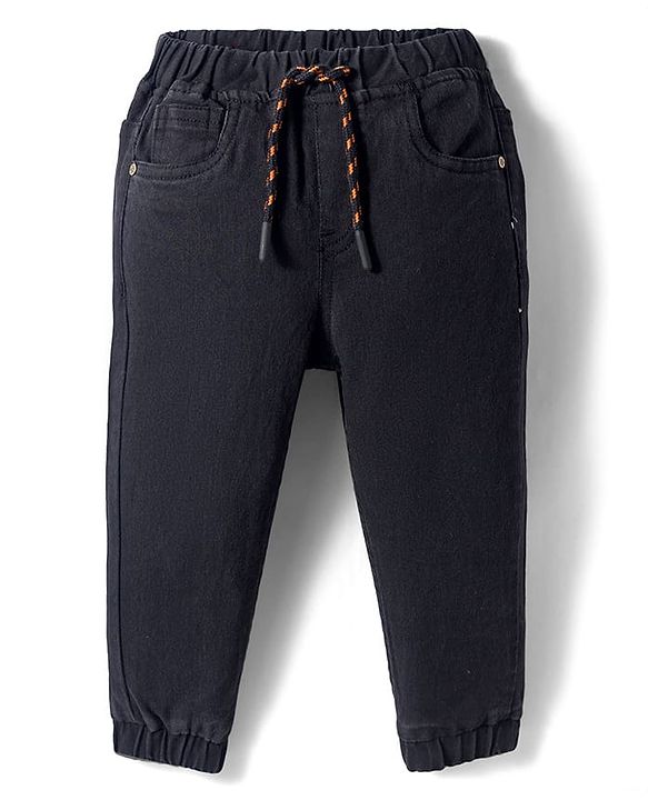 Babyhug Denim Full Length Washed Joggers with Stretch - Navy Blue
