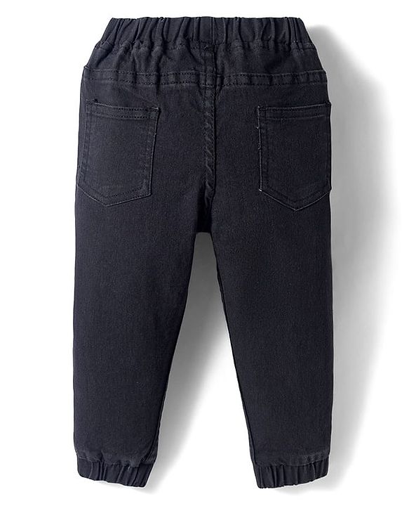Babyhug Denim Full Length Washed Joggers with Stretch - Navy Blue