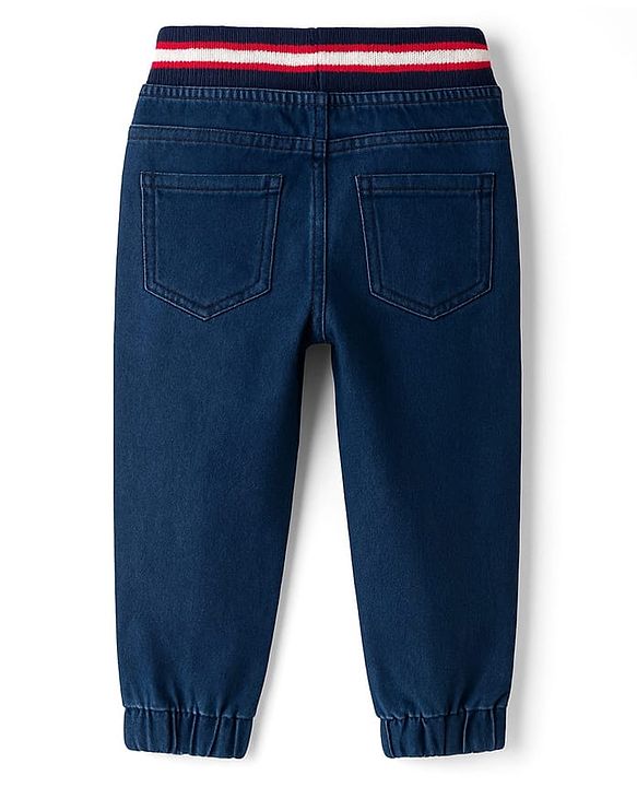 Babyhug Denim Full Length Washed Jogger - Navy Blue