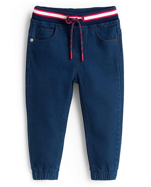 Babyhug Denim Full Length Washed Jogger - Navy Blue