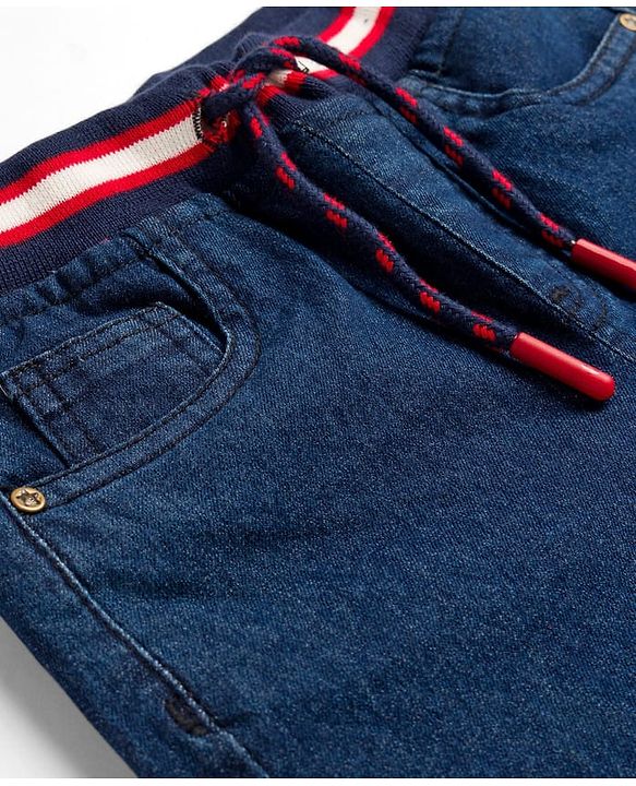 Babyhug Denim Full Length Washed Jogger - Navy Blue