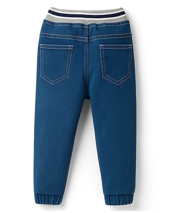 Babyhug Denim Full Length Washed Jogger - Navy Blue