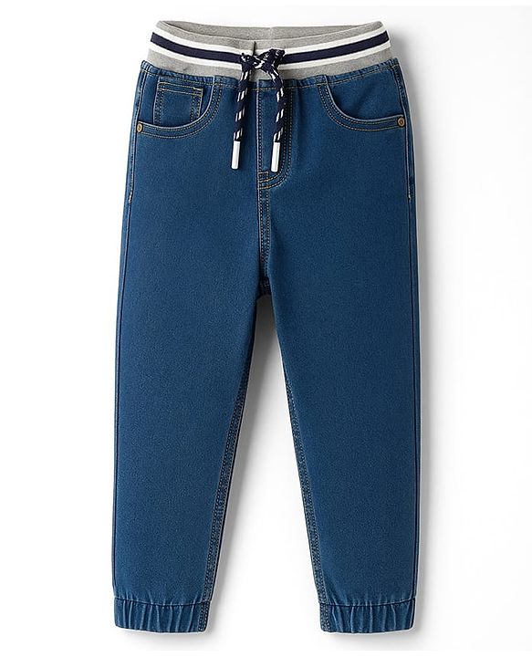 Babyhug Denim Full Length Washed Jogger - Navy Blue