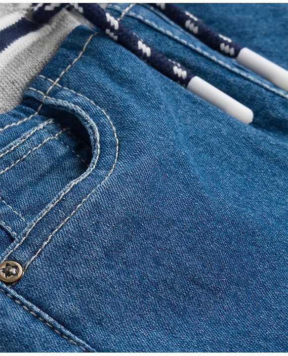 Babyhug Denim Full Length Washed Jogger - Navy Blue
