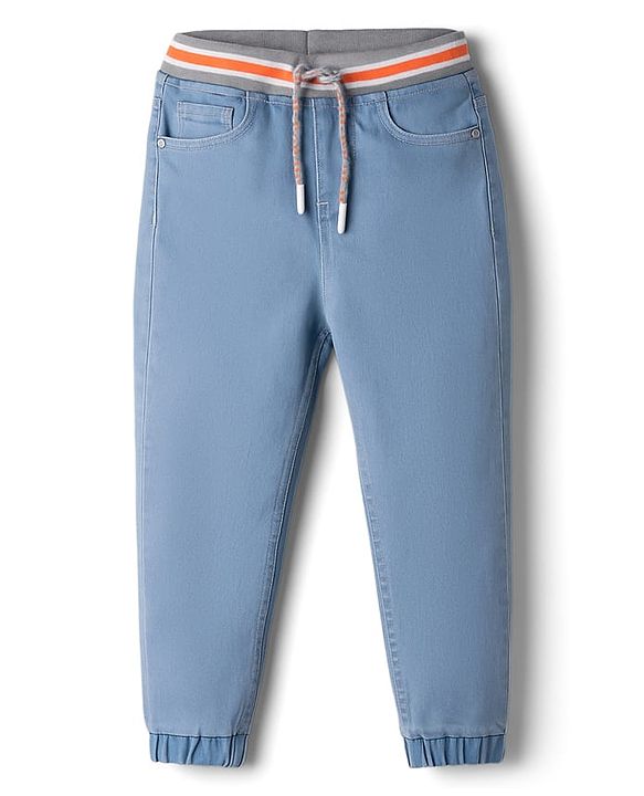 Babyhug Denim Full Length Washed Jogger - Navy Blue