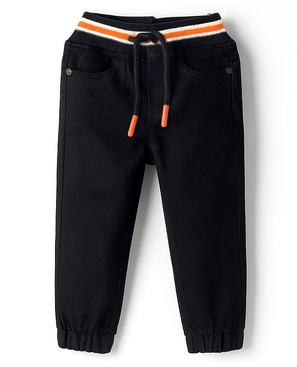 Babyhug Denim Full Length Washed Jogger - Navy Blue