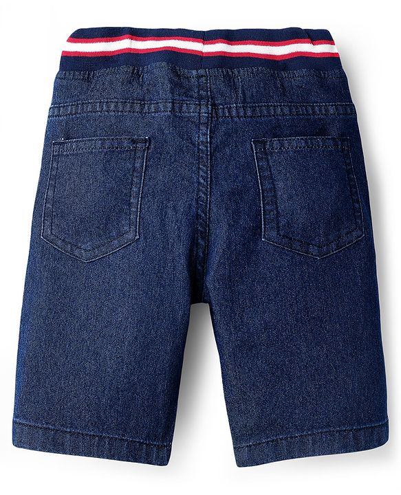 Babyhug Cotton Denim Knee Length Washed Jamaican - Navy Blue