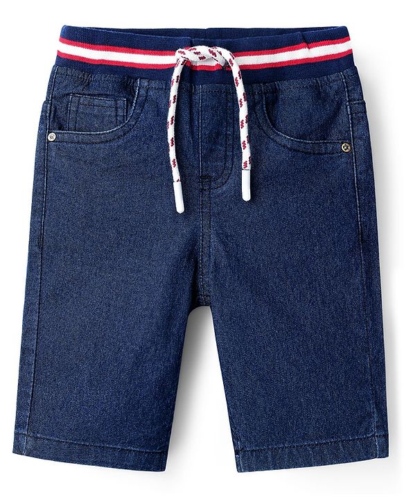 Babyhug Cotton Denim Knee Length Washed Jamaican - Navy Blue