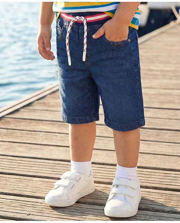 Babyhug Cotton Denim Knee Length Washed Jamaican - Navy Blue