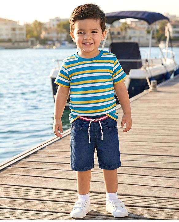 Babyhug Cotton Denim Knee Length Washed Jamaican - Navy Blue