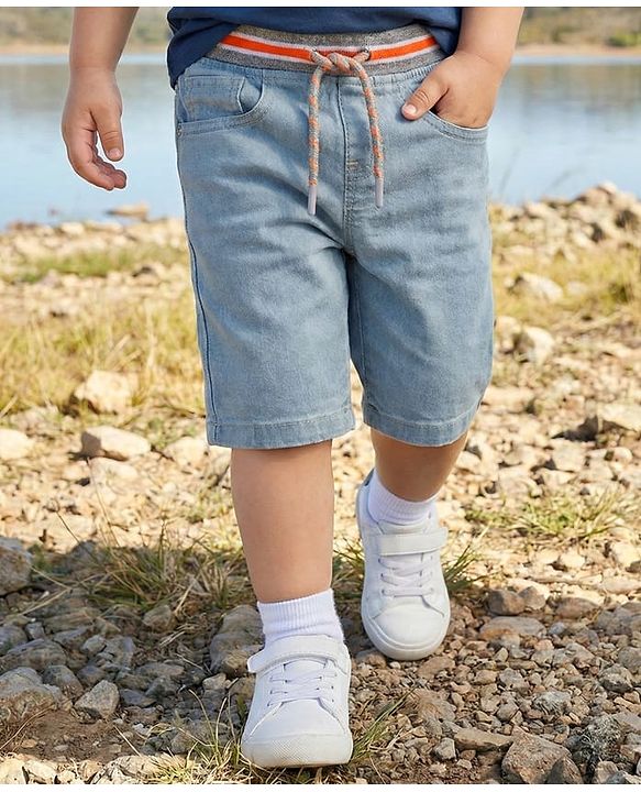 Babyhug Cotton Denim Knee Length Washed Jamaican - Navy Blue