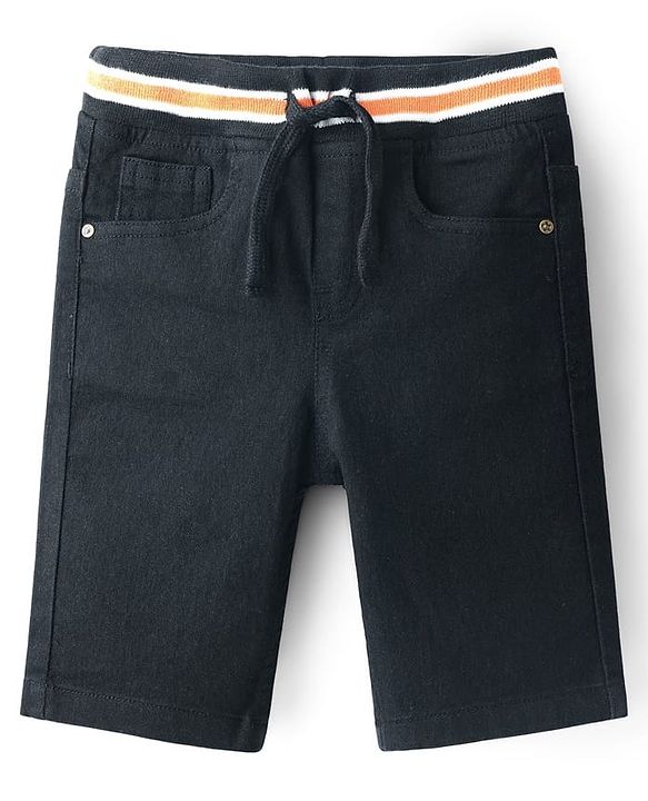 Babyhug Cotton Denim Knee Length Washed Jamaican - Navy Blue