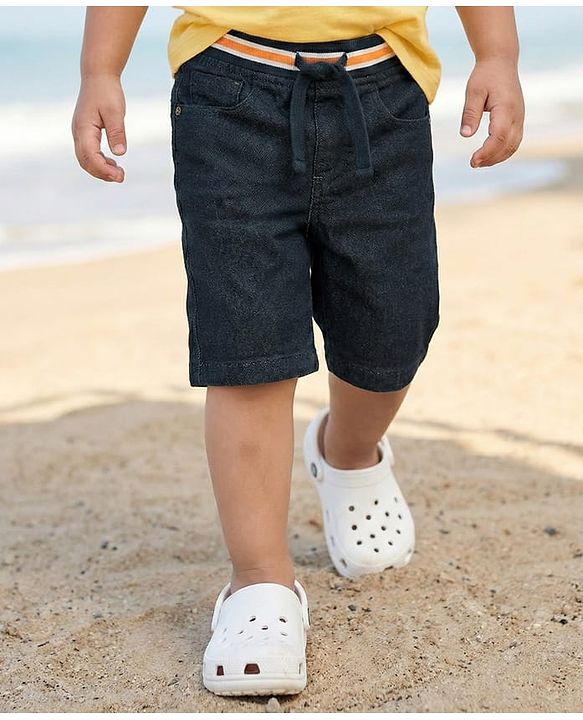 Babyhug Cotton Denim Knee Length Washed Jamaican - Navy Blue