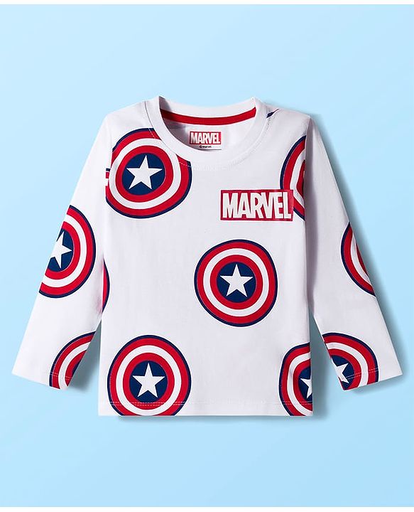 Babyhug Marvel Single Jersey Knit Full Sleeves T-Shirts with Avengers & Captain America Graphic Pack of 3 - Red Navy Blue & White