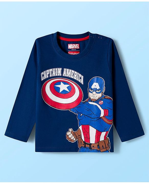 Babyhug Marvel Single Jersey Knit Full Sleeves T-Shirts with Avengers & Captain America Graphic Pack of 3 - Red Navy Blue & White