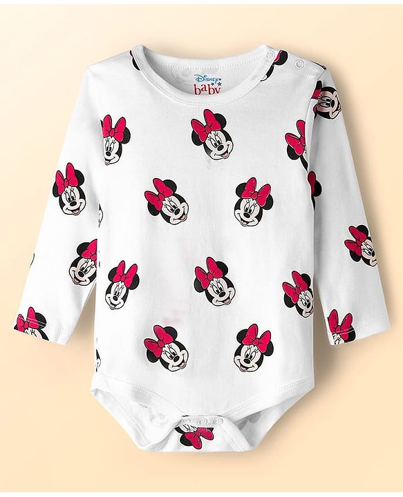 Babyhug Disney Inyterlock Knit Full Sleeve Onesies with  Minnie Mouse Graphics Pack of 3 - Red White & Blue