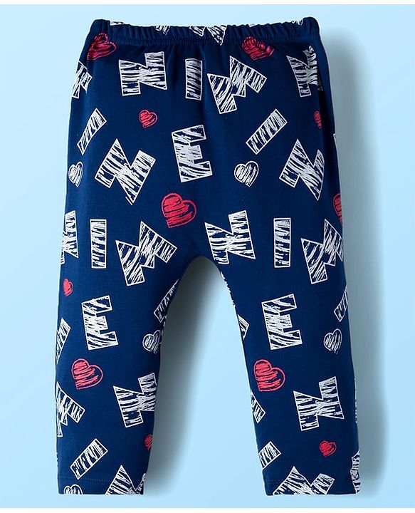 Babyhug Disney Interlock Knit Full Length Diaper Leggings With Minnie Mouse Family Graphics Pack Of 3 - Red Navy Blue & White