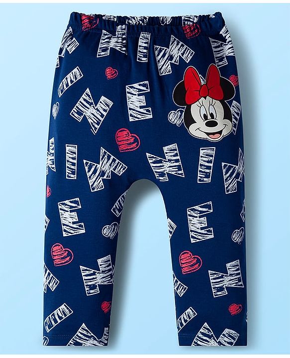 Babyhug Disney Interlock Knit Full Length Diaper Leggings With Minnie Mouse Family Graphics Pack Of 3 - Red Navy Blue & White