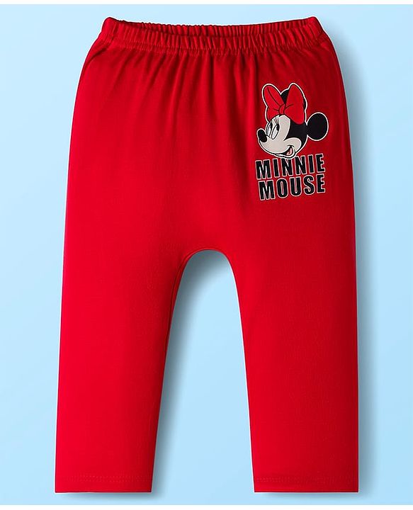 Babyhug Disney Interlock Knit Full Length Diaper Leggings With Minnie Mouse Family Graphics Pack Of 3 - Red Navy Blue & White