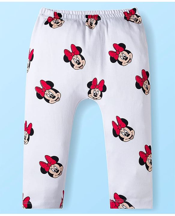 Babyhug Disney Interlock Knit Full Length Diaper Leggings With Minnie Mouse Family Graphics Pack Of 3 - Red Navy Blue & White