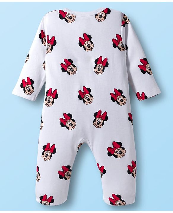 Babyhug Disney Interlock Knit Full Sleeves Footed Sleepsuit With Minnie Mouse Print Pack Of 2 - Navy Blue & White