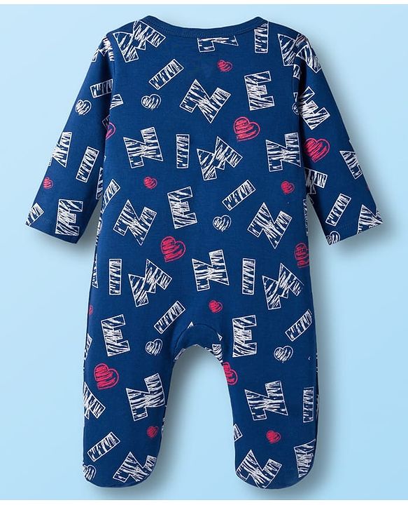Babyhug Disney Interlock Knit Full Sleeves Footed Sleepsuit With Minnie Mouse Print Pack Of 2 - Navy Blue & White