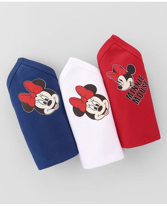 Babyhug Disney Interlock Knit Hand & Face Towels with Minnie Mouse Graphics Pack of 3 L 33 x B 33 cm - Navy Blue White & Red