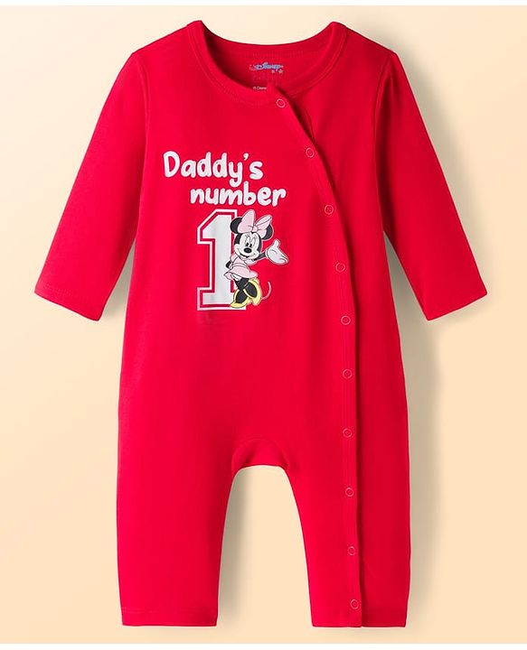 Babyhug Disney Inyterlock Knit Full Sleeves Front Open Rompers with Minnie Mouse Graphics Pack of 3 - Red White & Blue
