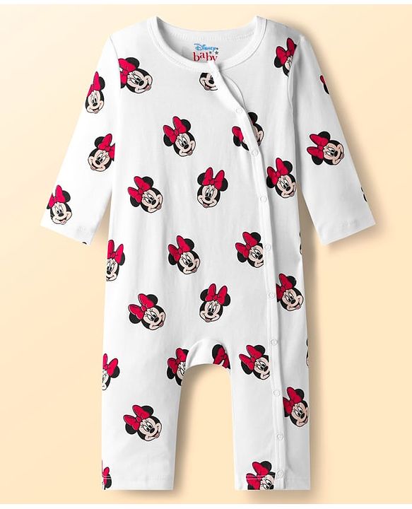 Babyhug Disney Inyterlock Knit Full Sleeves Front Open Rompers with Minnie Mouse Graphics Pack of 3 - Red White & Blue