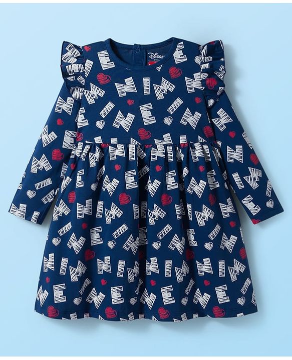 Babyhug Disney Single Jersey Knit Full Sleeves Frock With Minnie Mouse Print Pack Of 2 - Navy Blue & White