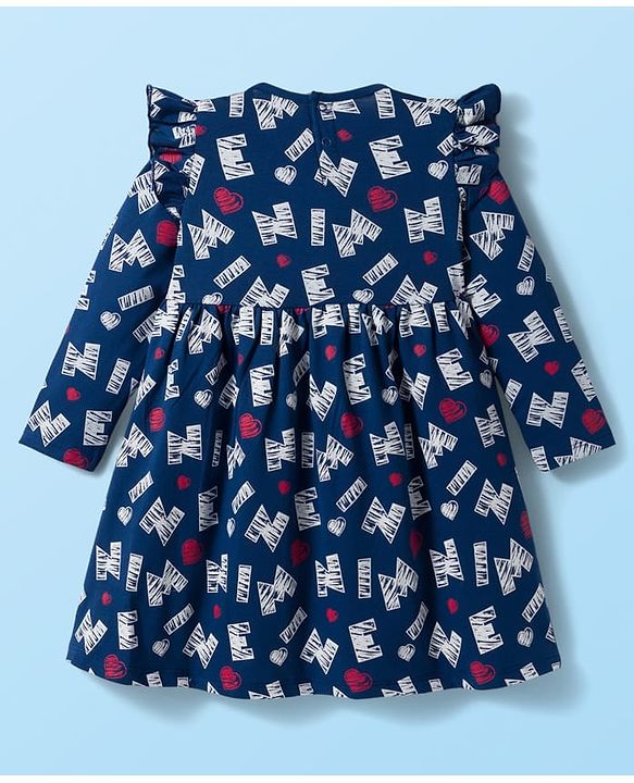 Babyhug Disney Single Jersey Knit Full Sleeves Frock With Minnie Mouse Print Pack Of 2 - Navy Blue & White
