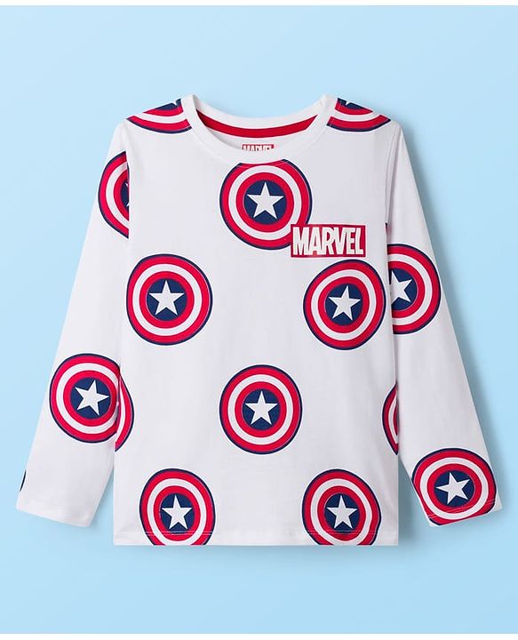 Pine Kids Marvel Single Jersey Knit Full Sleeves T-Shirts with Avengers Captain America Graphic Pack of 3 - White Blue & Red