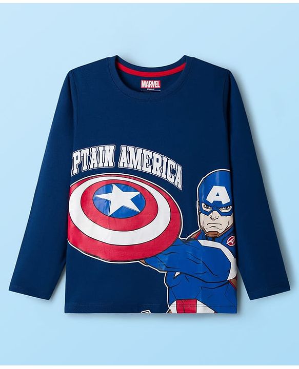 Pine Kids Marvel Single Jersey Knit Full Sleeves T-Shirts with Avengers Captain America Graphic Pack of 3 - White Blue & Red