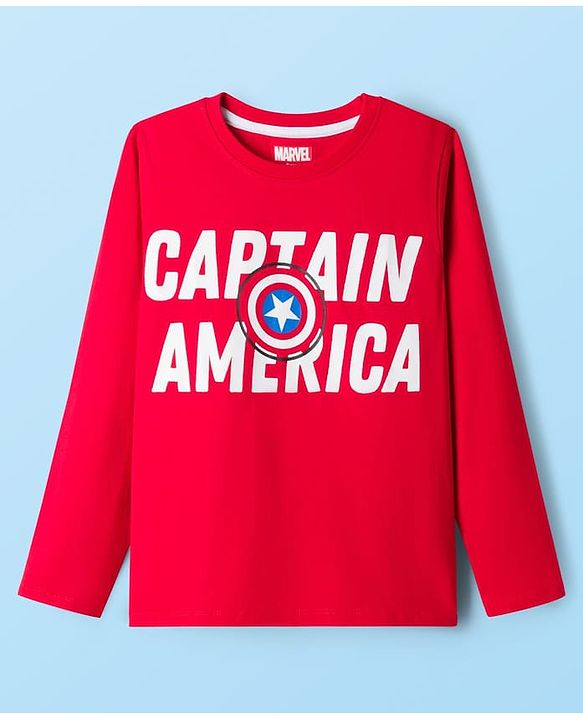 Pine Kids Marvel Single Jersey Knit Full Sleeves T-Shirts with Avengers Captain America Graphic Pack of 3 - White Blue & Red