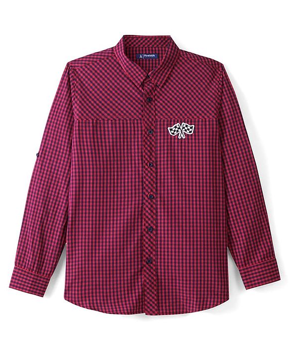 Pine Kids 100% Cotton Full Sleeves Checks Shirt With T-Shirt - Dark Red & White