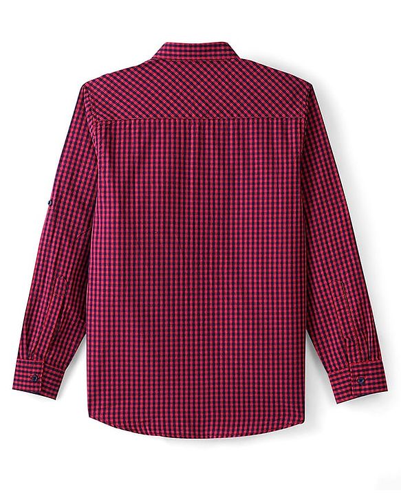 Pine Kids 100% Cotton Full Sleeves Checks Shirt With T-Shirt - Dark Red & White