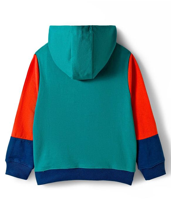 Pine Kids Knit Full Sleeves Hooded Sweatshirt With Badge Detailing & Kangaroo Pockets - Mint Green