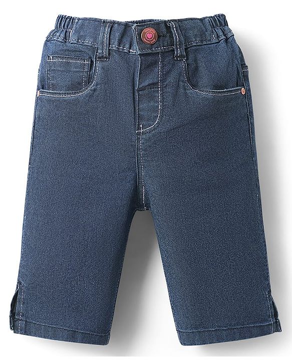 Babyhug Washed Denim Capri With Stratch - Navy Blue