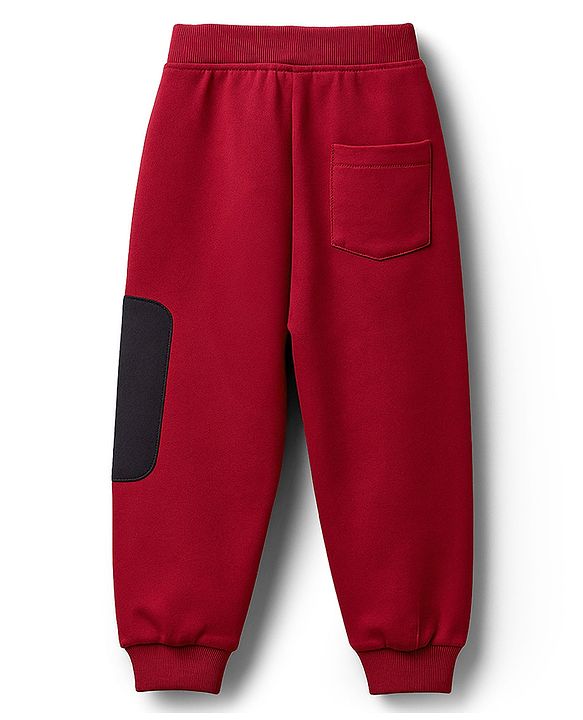 Babyhug Terry Knit Full Length Lounge Pant With Text Print - Red
